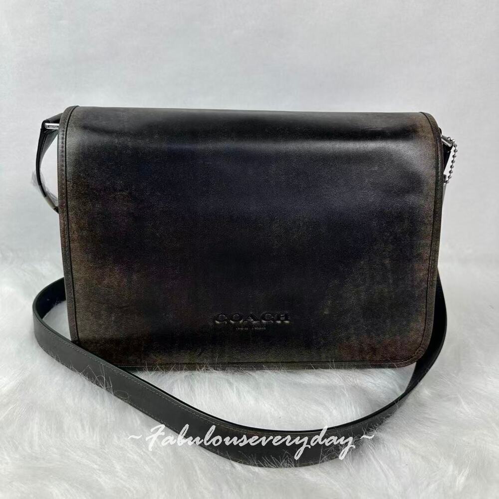 Coach Men's Colby Messenger Bag 32 In Loved Leather/Silver/Black Brown CES91 NWT